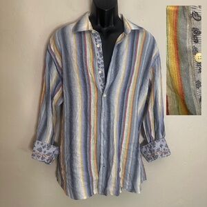 Tallia Linen Blend Contrast Long Sleeve Shirt XL 17.5 Gently worn 55% linen